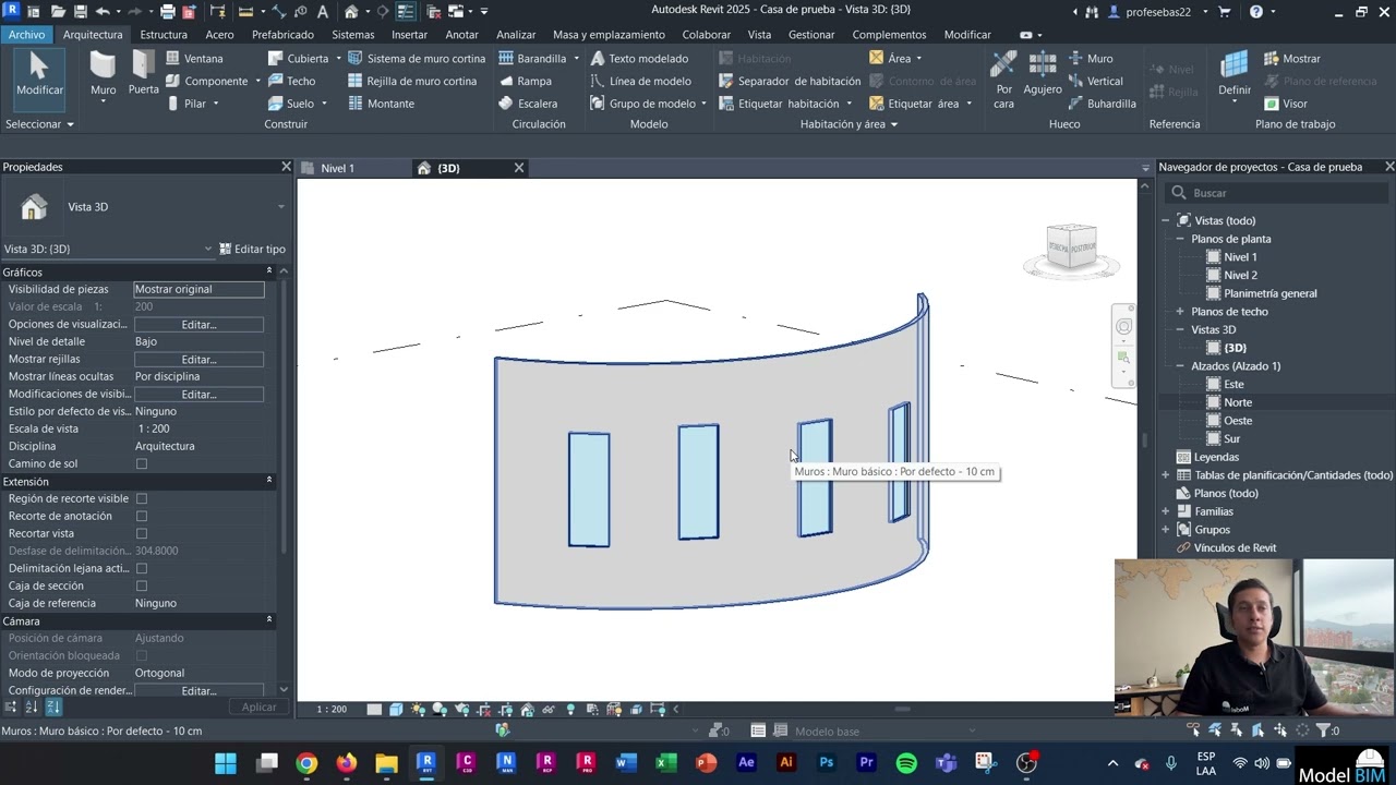 Curso de REVIT B&aacute;sico 2025 / Clase 6 - muros curvos