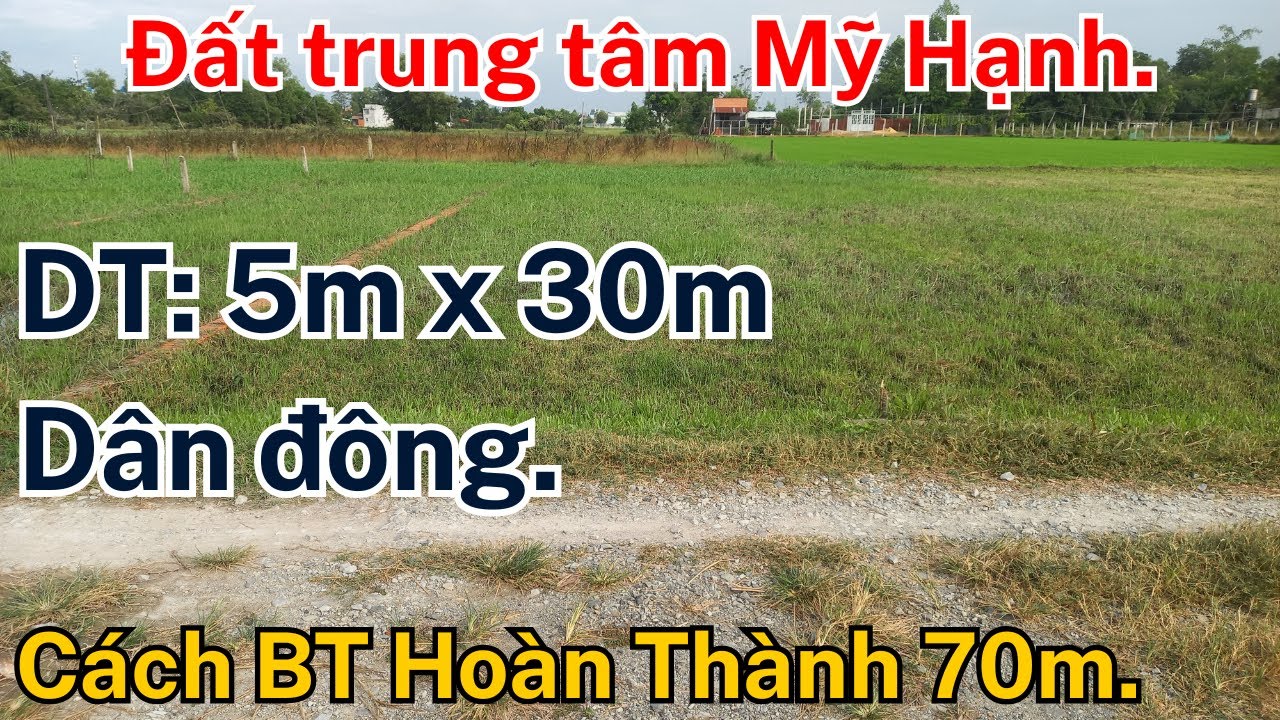 ĐẤT RẺ, DT: 5m x 30m, sổ riêng. Trung tâm Mỹ Hạnh Nam.Cách Bt Hoàn Thành 70m, dân đông đúc.