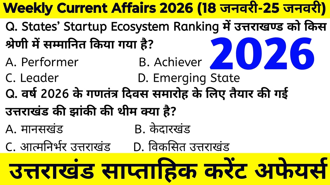 Uttarakhand Current Affairs 2026 | Weekly Current Affairs | साप्ताहिक करंट अफेयर्स @JARDHARICLASSES