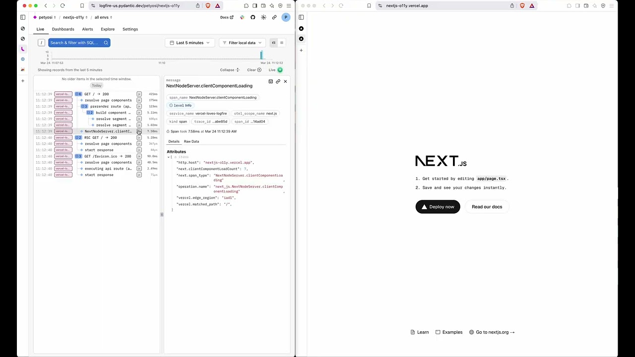 Pydantic Logfire JavaScript SDK with Next.js and Vercel