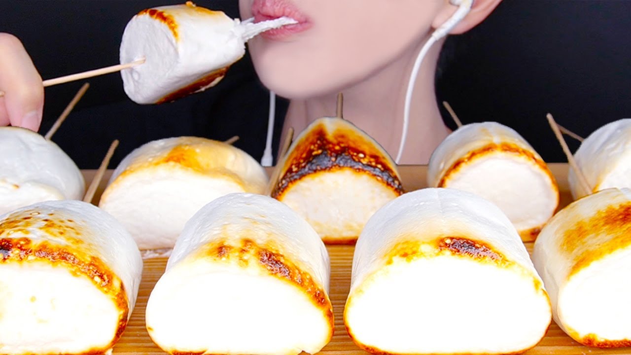 ASMR GIANT ROASTED MARSHMALLOW NUTELLA MUKBANG 대왕 마쉬멜로우 누텔라 먹방 マシュマロ咀嚼音 棉花糖 NO TALKING EATING SOUNDS