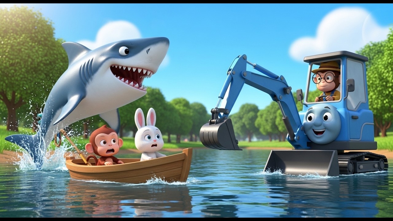 Monkey Funny Story: Papa, PiPi and Bunny Help Save the Shark’s Dry Lake | Monkey Cartoon 🐒🦈💧