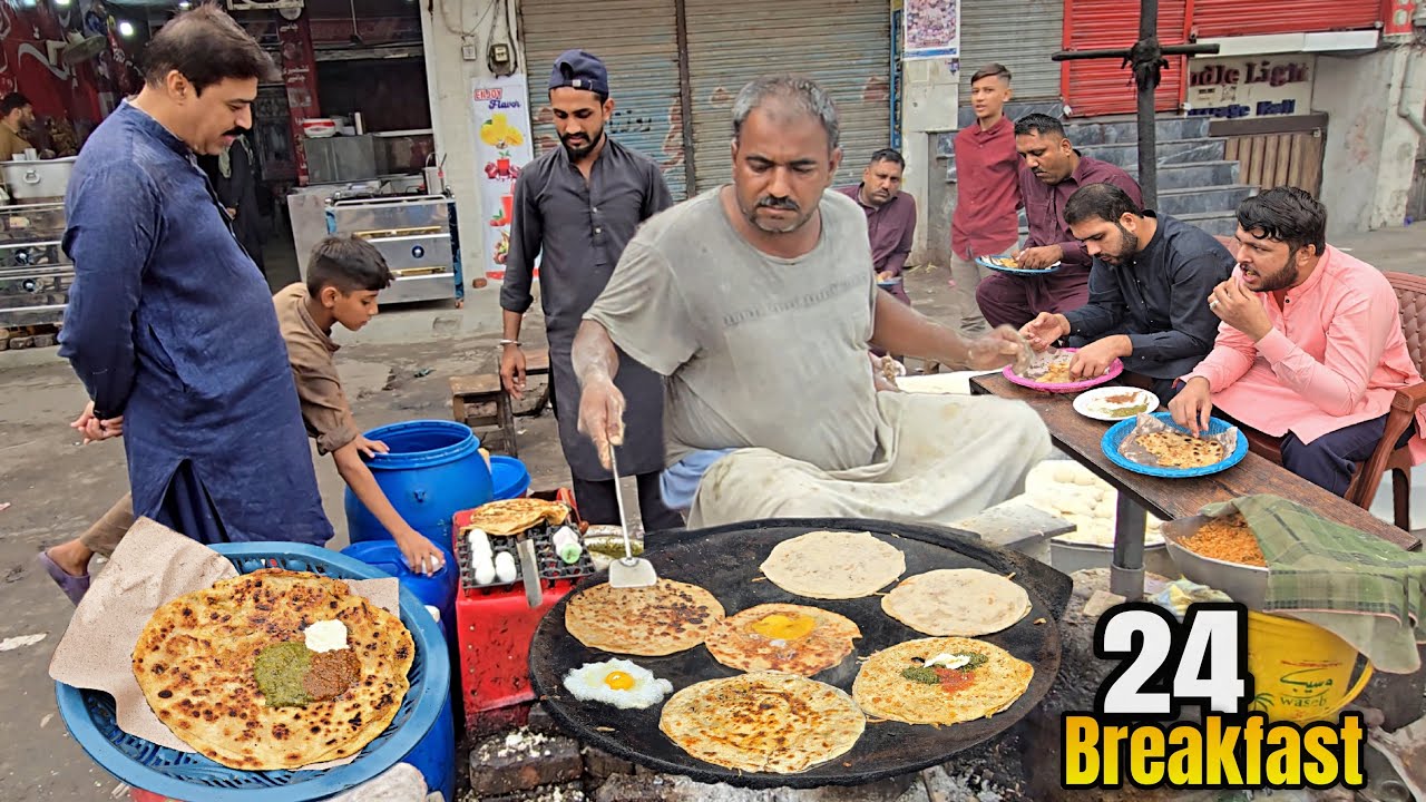 80/- Rs NON STOP DESI BREAKFAST 😍 LAHORI SAAG PARATHA | POTATO PARATHA| PAKISTANI SAAG PRATHA RECIPE
