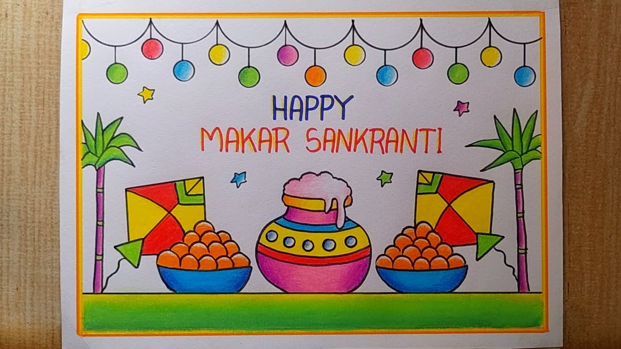 Makar Sankranti drawing easy| Happy Makar Sankranti drawing| How to draw Makar Sankranti Poster 