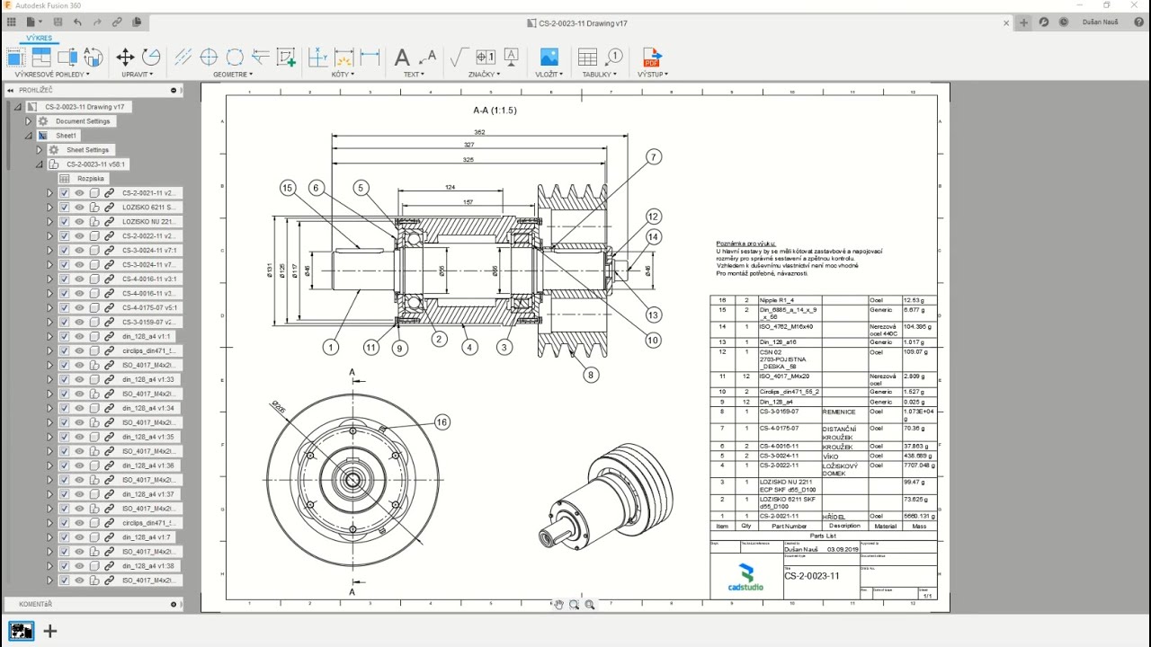 Fusion 360 - tvorba asociativní výkresové dokumentace