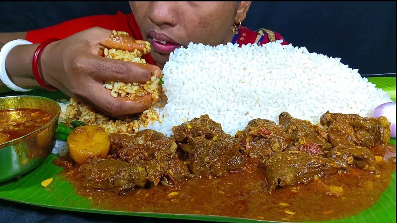 EATING SPICY 🔥 MUTTON CURRY/KOSHA WITH RICE// EATING SHOW, MUKBANG, ASMR 