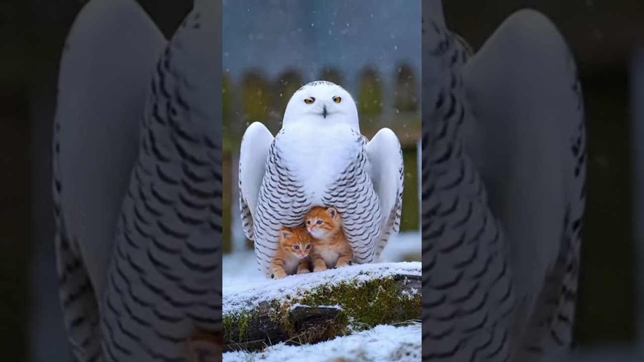 This Owl Adopted Two Kittens 🥹❤️ 