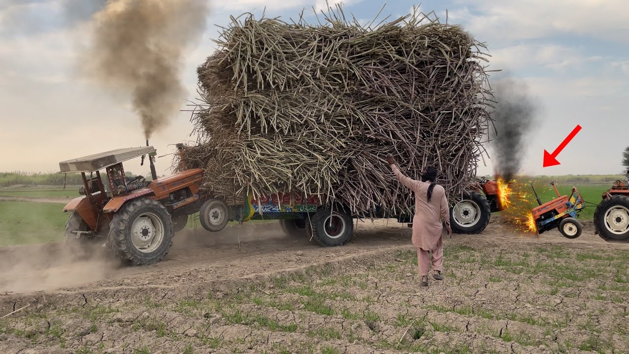 new 65 hp tractor power fails | old alghazi tractor amazing power stunts | sugarcane trolley video