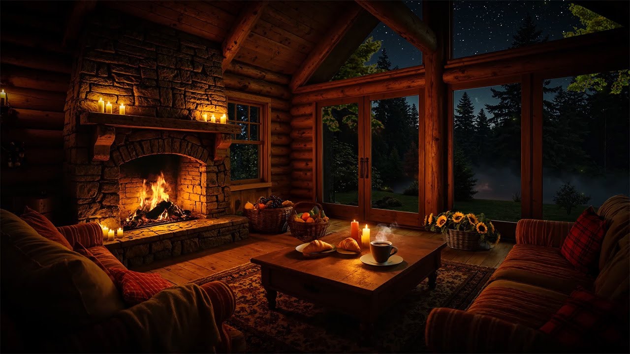 Warm Winter Night in a Forest Cabin | Soft Piano, Natural Ambience & Cozy Fireplace Sounds for Sleep