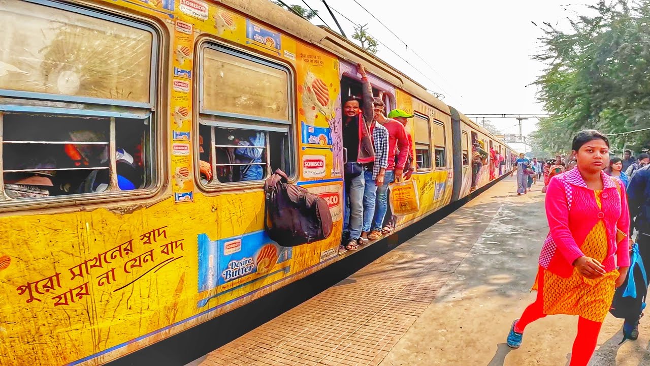 Office time local train of sealdah south section. Super crowded local trains of suburban lifeline.