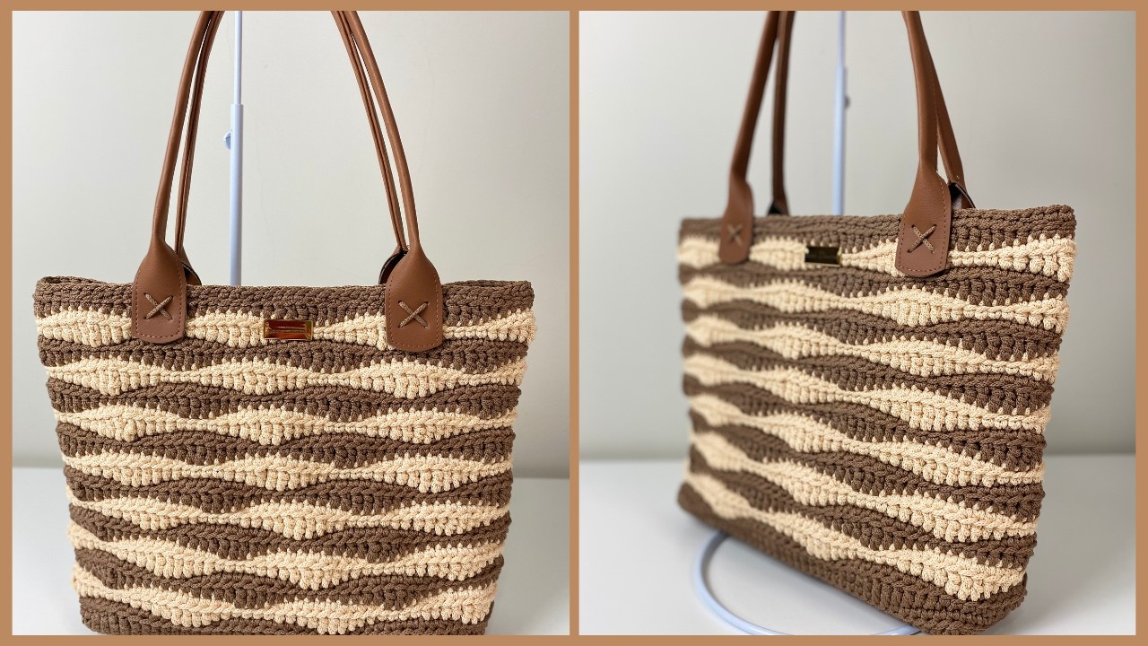 BOLSA DE PRAIA DE CROCHÊ COM ALÇA EM COURO SINTÉTICO| BOLSA ONDINA
