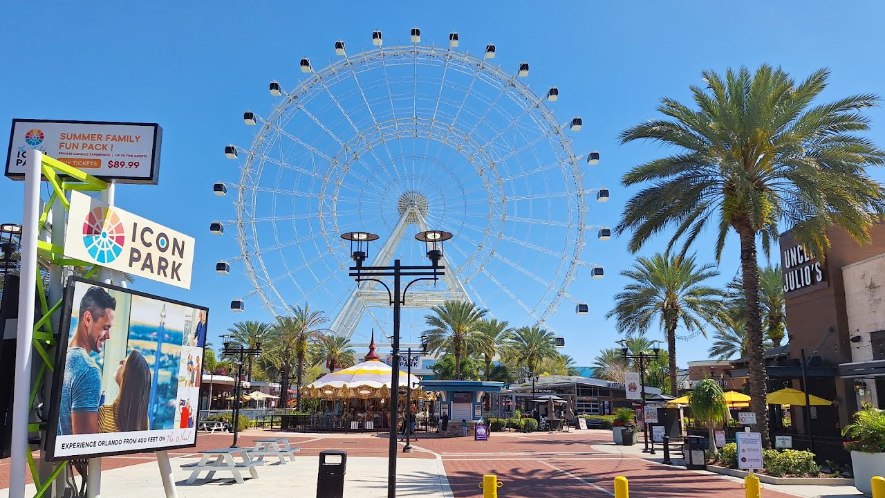 Icon Park Orlando - The Wheel, Starflyer, Slingshot · Florida Walking Tour 4k