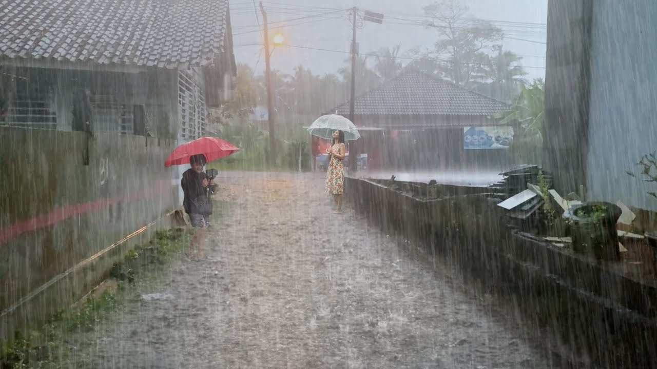 ХОРОШИЙ проливной дождь и красивая деревня с красной почвой 🌧️⚡ от бессонницы спите под шум дождя