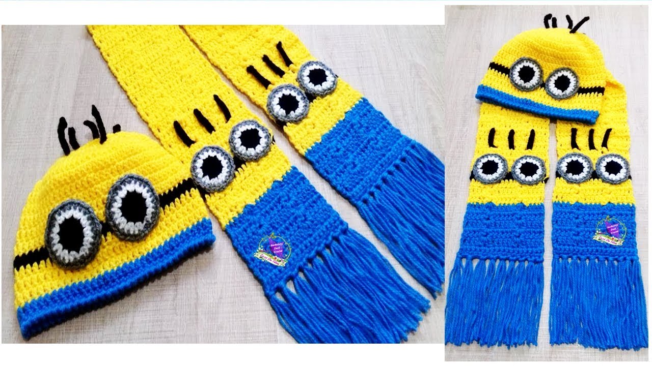 Gorro e Cachecol em Crochê Minions