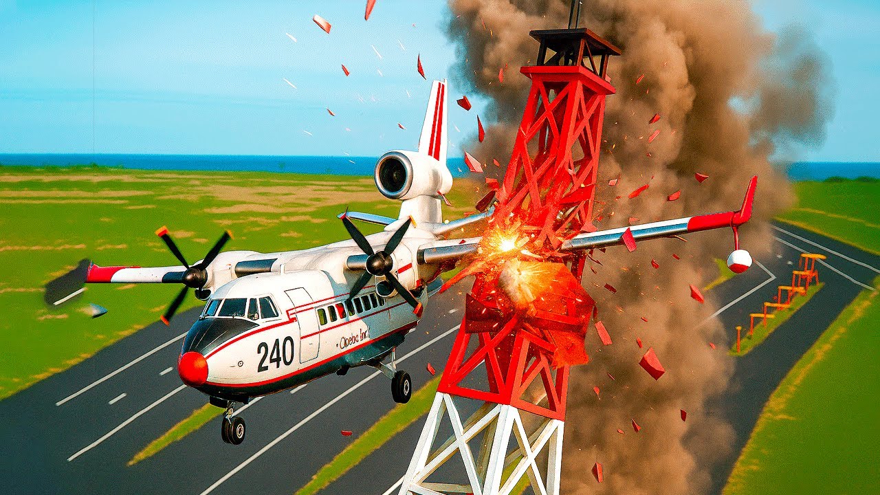RADIO TOWER vs PLANES - Airplane Crash in BRICK RIGS