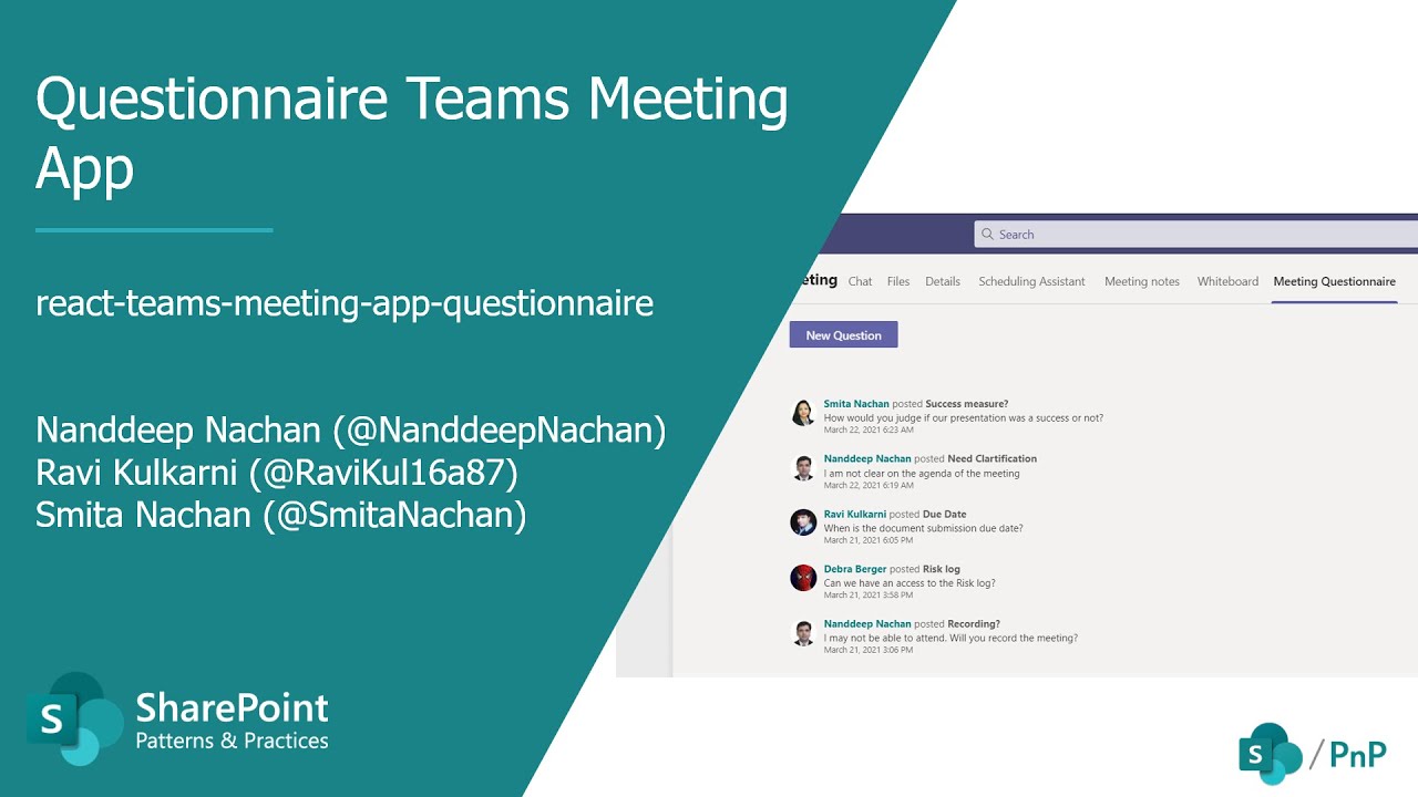 PnP Community Demo: Microsoft Teams Meeting Questionnaire App with SharePoint Framework