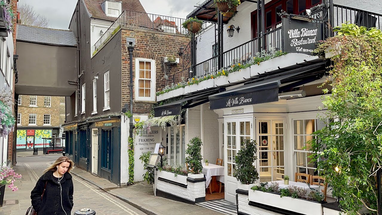 London Walk Hampstead, High Street and Little Alleys, Side Streets - 4K HDR
