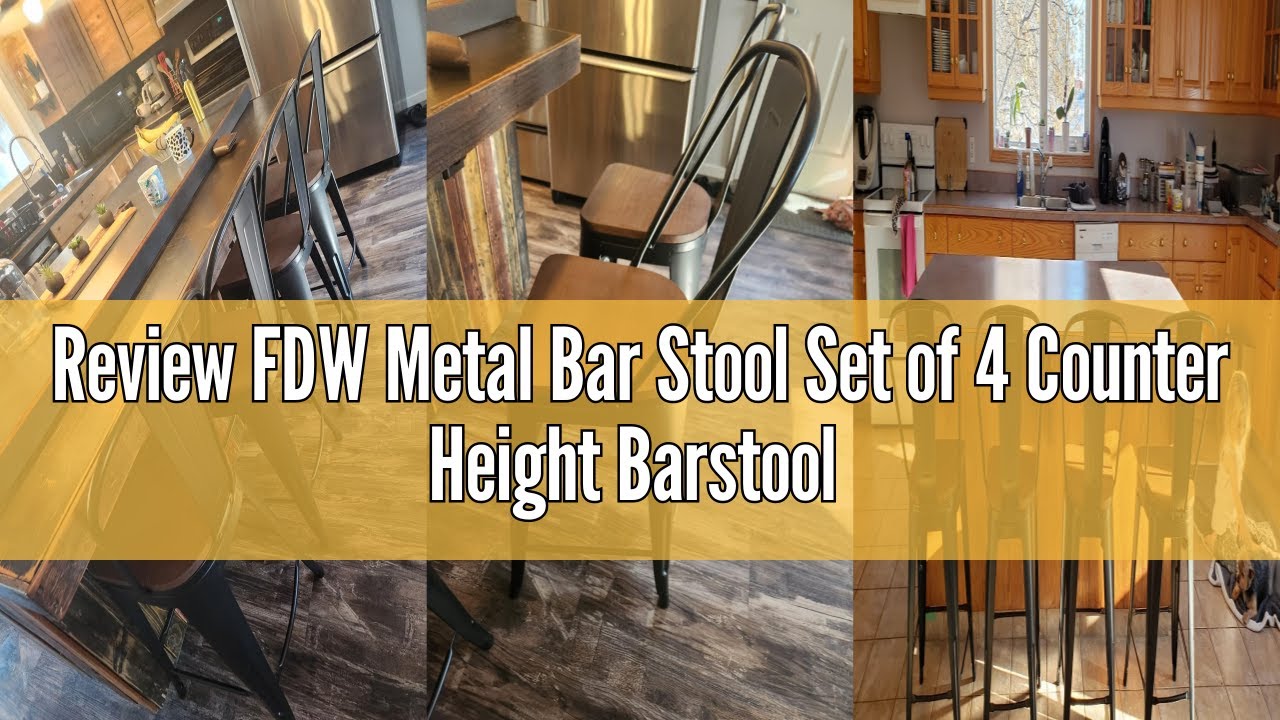 Review FDW Metal Bar Stool Set of 4 Counter Height Barstool with Back 24 Inches Wood Seat Height Ind