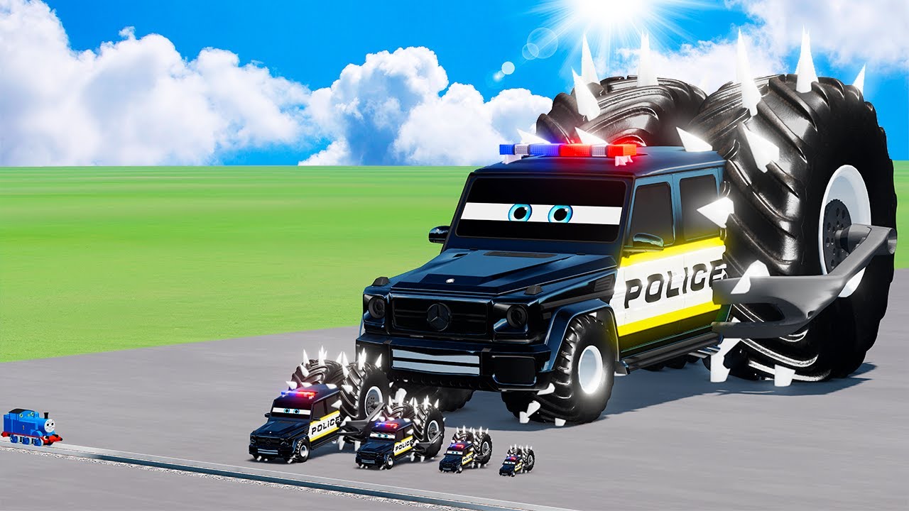 Big & Small Red Vizor Spiked Thorns Monster Truck Lightning McQueen vs Thomas the Train BeamNG.Drive