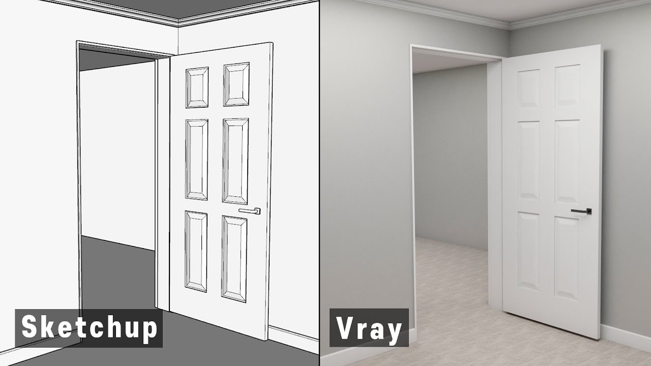 #4. SketchUp - How to make the door + Vray (스케치업 문 만들기)