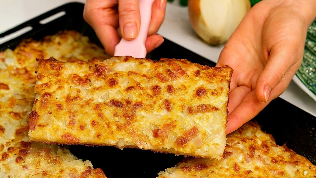Лучший луковый пирог с беконом и сметаной. Полностью без дрожжей! #655