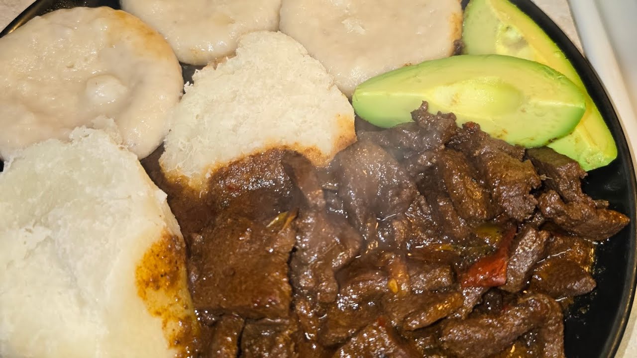 Jamaican style beef liver boiled dumplings n white yam with avocado 