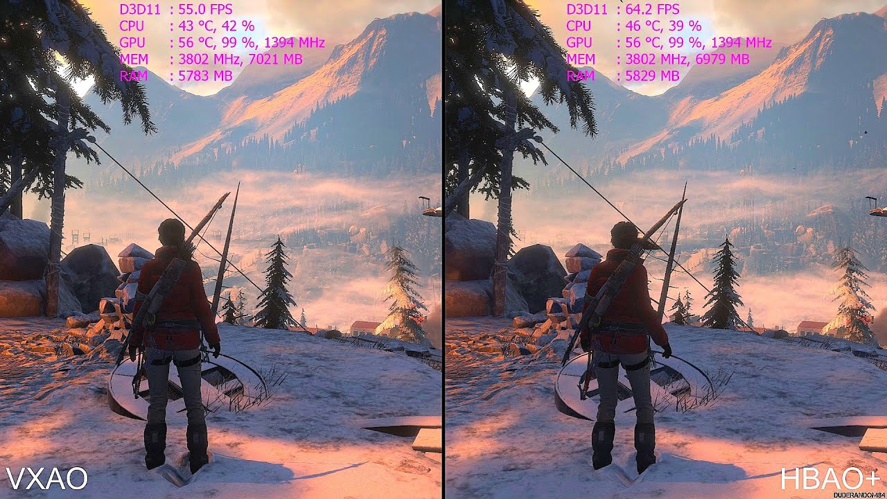 Rise Of The Tomb Raider VXAO Vs HBAO+ Frame Rate Comparison