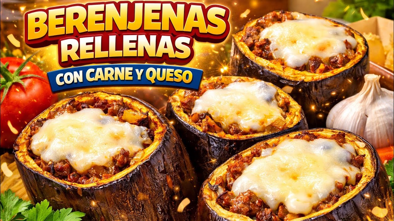 Berenjena rellena con Carne molida y queso derretido