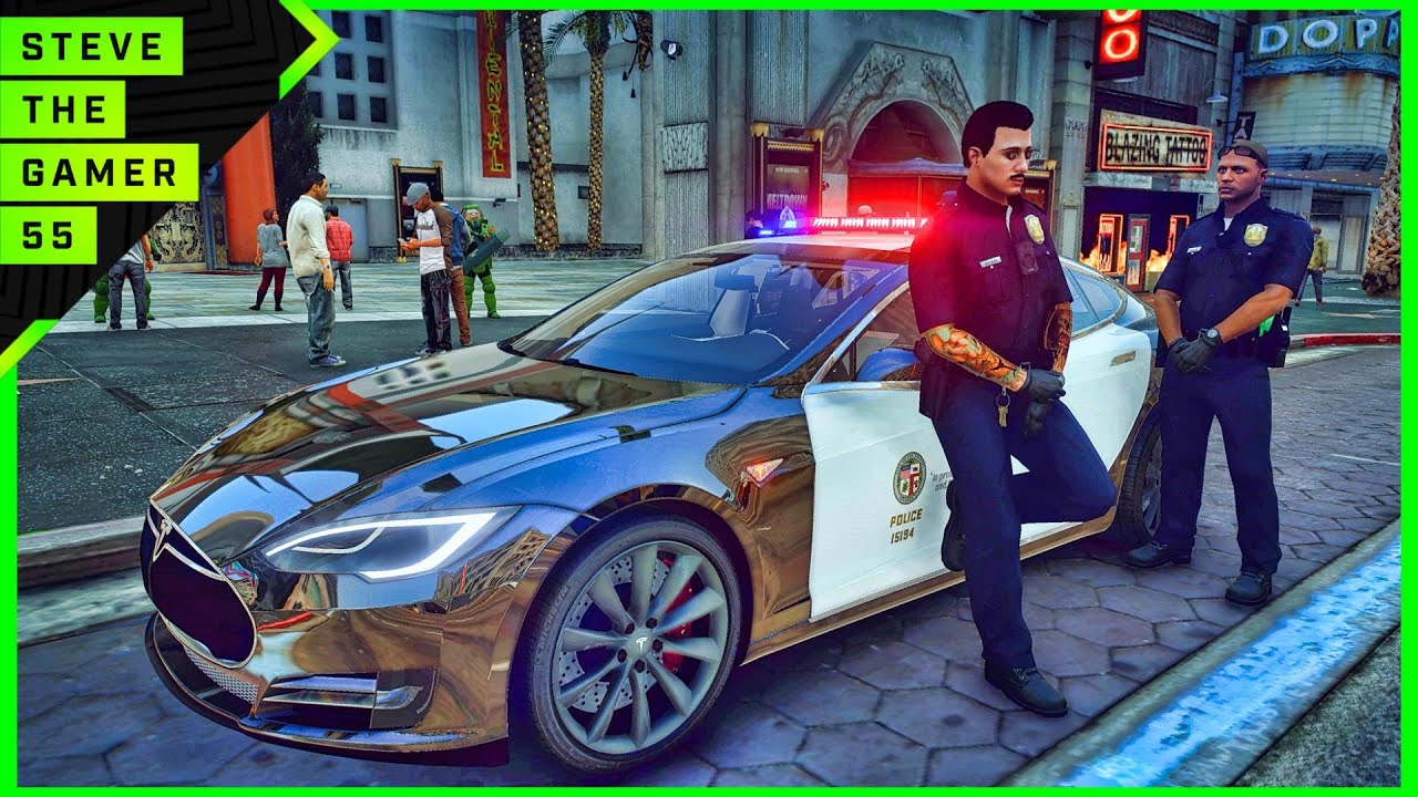GTA 5 Мод Городской патруль Среда | Tesla P90D | GTA 5 Lspdfr Мод | 4K