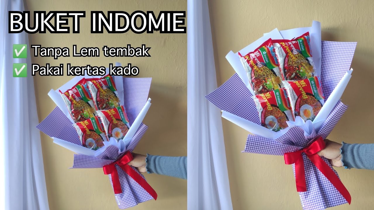 CARA BIKIN BUKET MIE INSTAN INDOMIE SIMPEL PAKAI KERTAS KADO