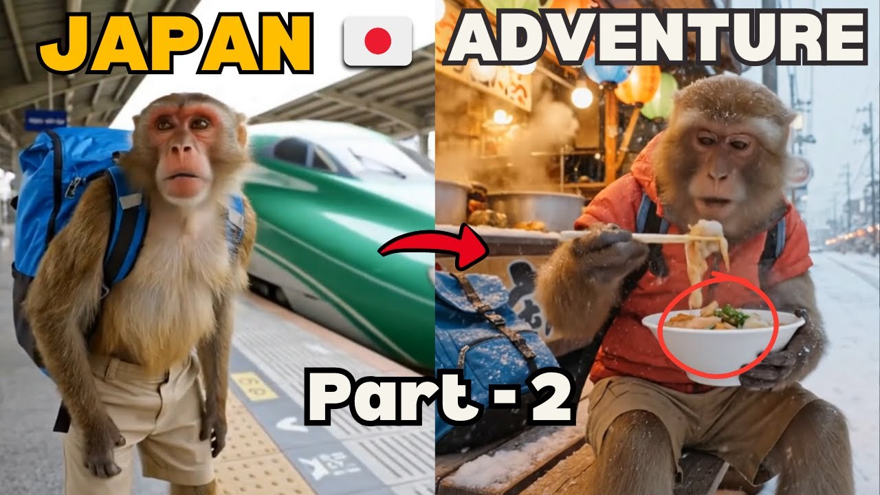 Monkey Travels to Snowy Hokkaido | Japan Bullet Train Adventure 🐒| Ai Monkey Vlog | AI Viral Monkey