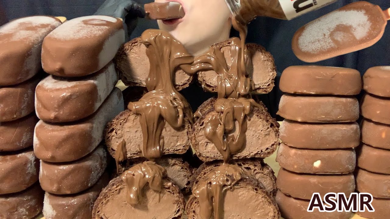 ASMR MAGNUM CHOCOLATE ICE CREAM CHOU DESSERT MUKBANG NUTELLA es krim sorveteアイスクリーム매그넘 초콜릿아이스크림 슈 먹방