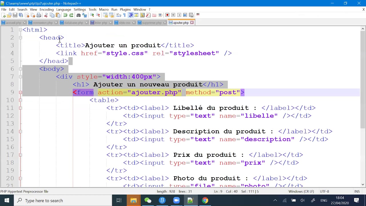 TP 2 - Gestion des produits (PHP & MySQL). Séance 2