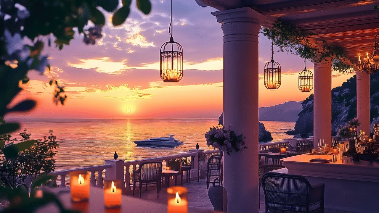 Best Relaxing Seaside Coffee Shop Ambience with Bossa Nova Jazz Music Beats - Feel Calmness & Joy