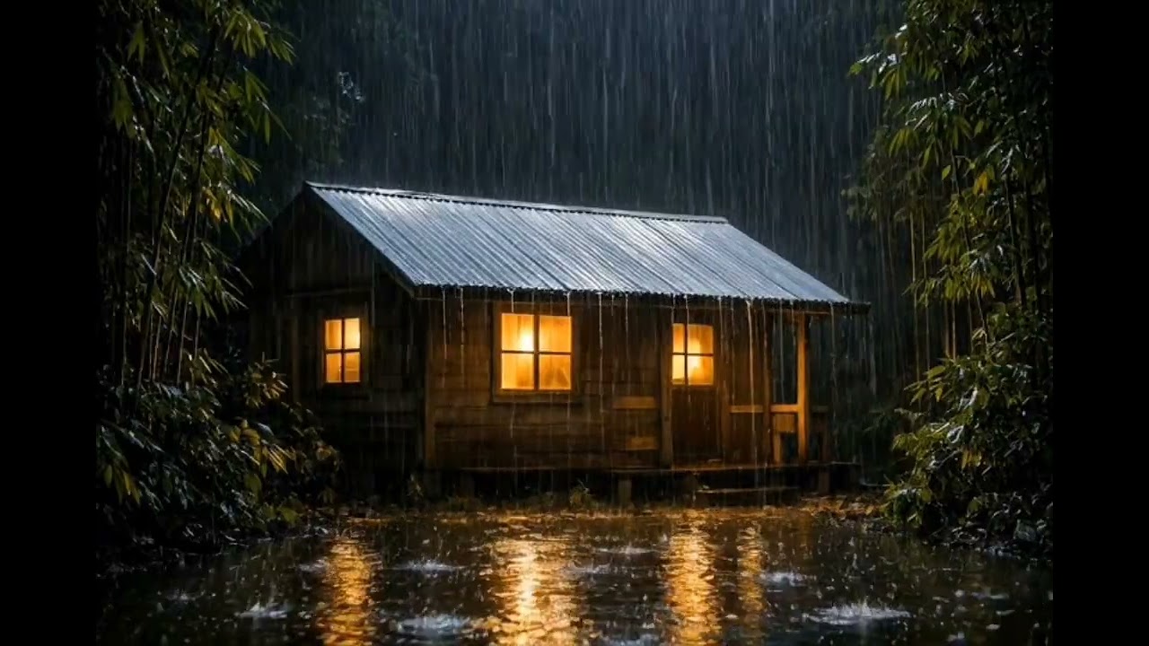 Rainy Night in a Cozy Forest Cabin | Relaxing Nature Ambience & Heavy Rain Sounds