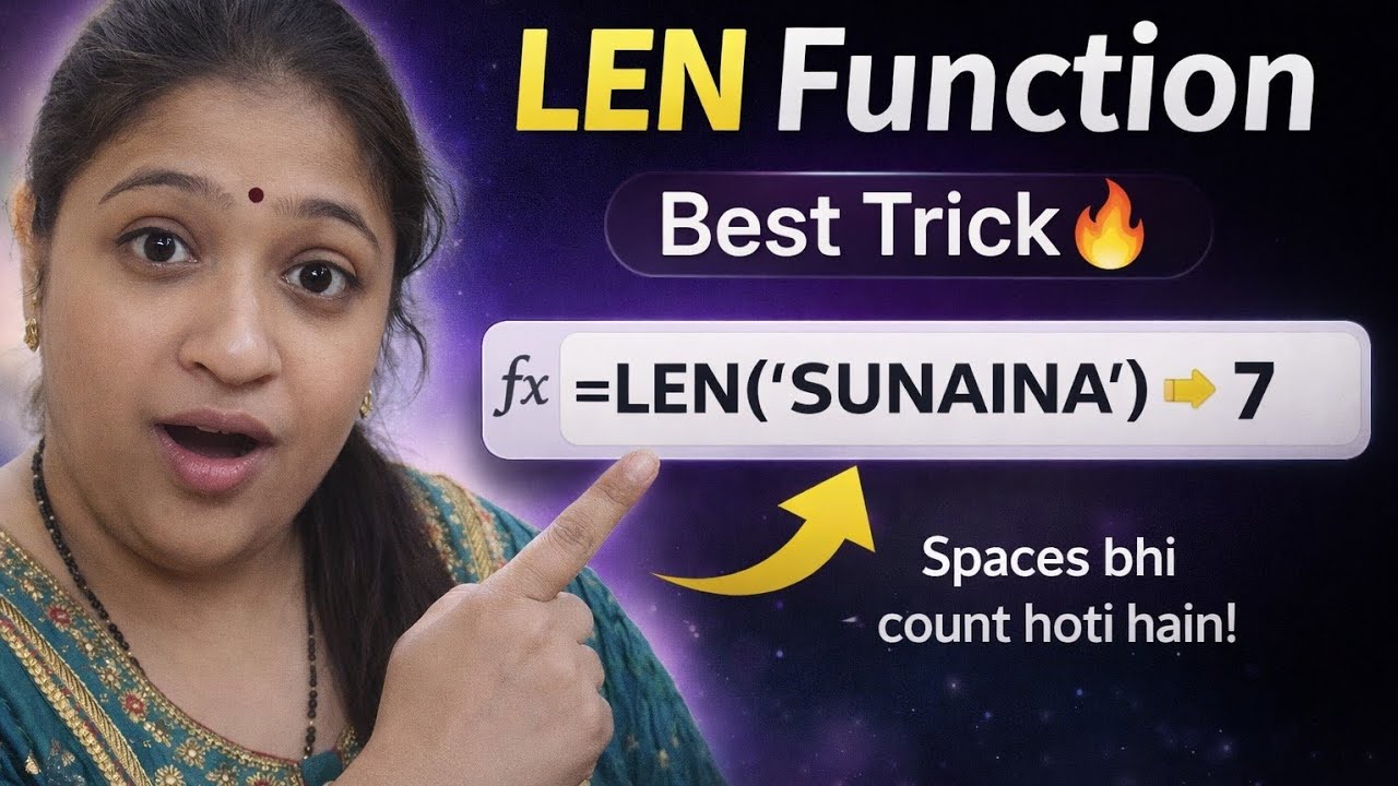 LEN Function Tricks You Must Know ⚡#sunainalakshyaedu #excel #excelformula 