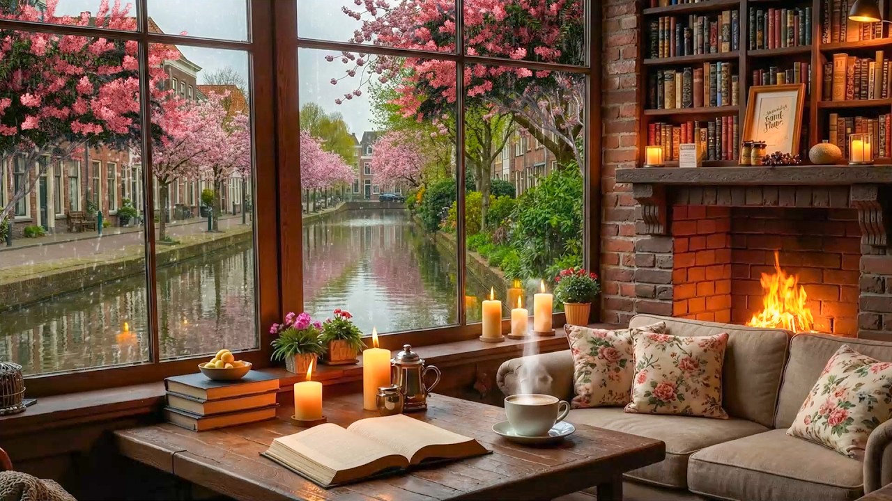 Tranquil Coffee Shop Jazz Ambience ☕ Gentle Piano, Rain & Fireplace Sounds for Study & Work 🌿