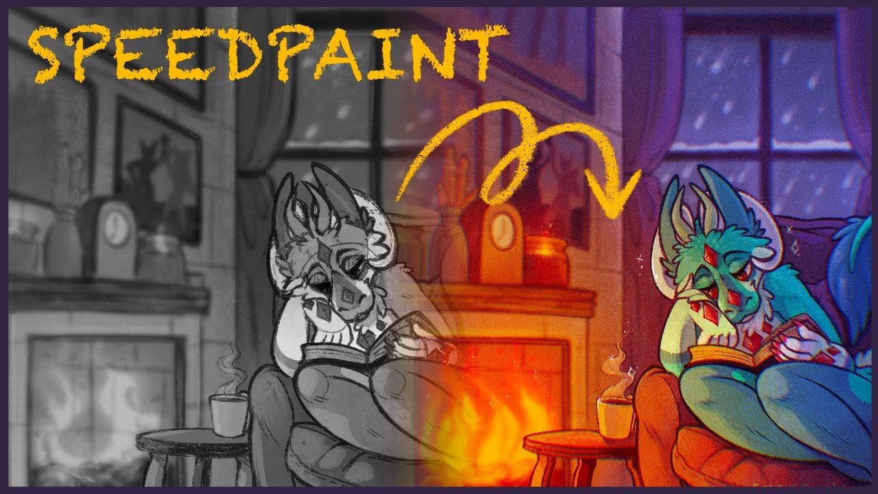 Reading by the Fire - Furry Speedpaint | Art Commission