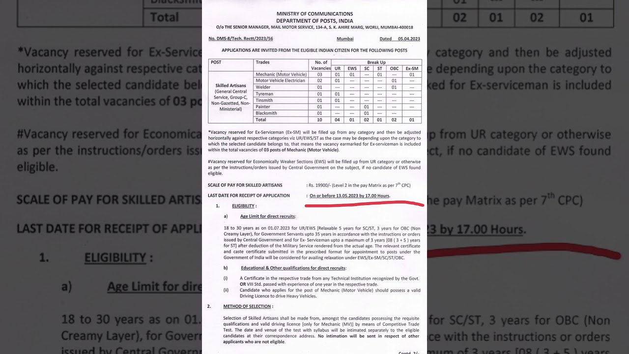 MINISTRY OF COMMUNICATIONS DEPARTMENT OF POSTS, INDIA 2023#newrecruitment#mcd