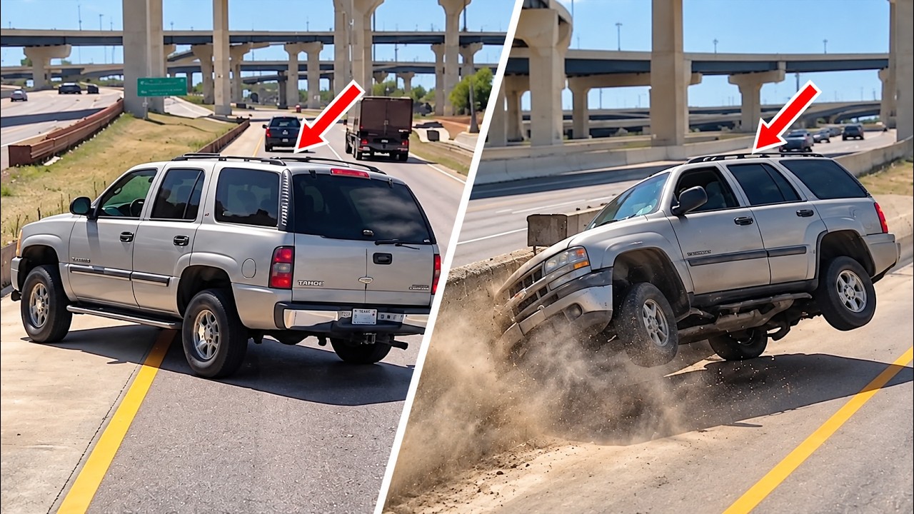 SUV DRIVER WANTS THE HIGHWAY BACK BUT GETS A BARRIER