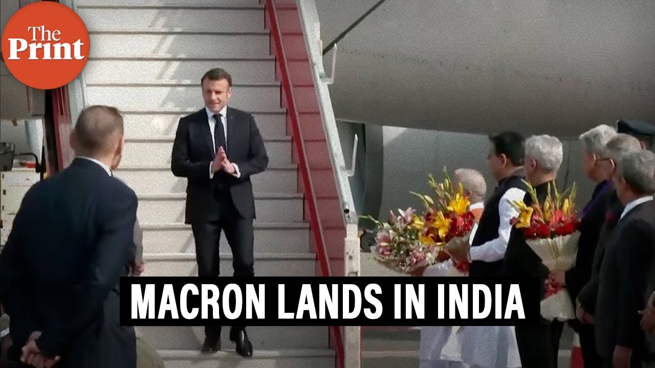 French President Emmanuel Macron arrives in Jaipur as part of his two-day State visit to India