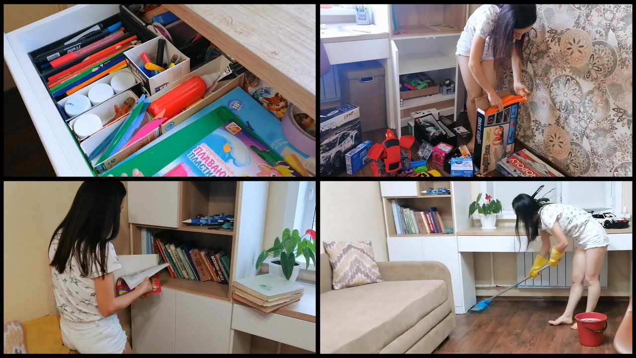 Расхламление игрушек, организация хранения и уборка в комнате сына
