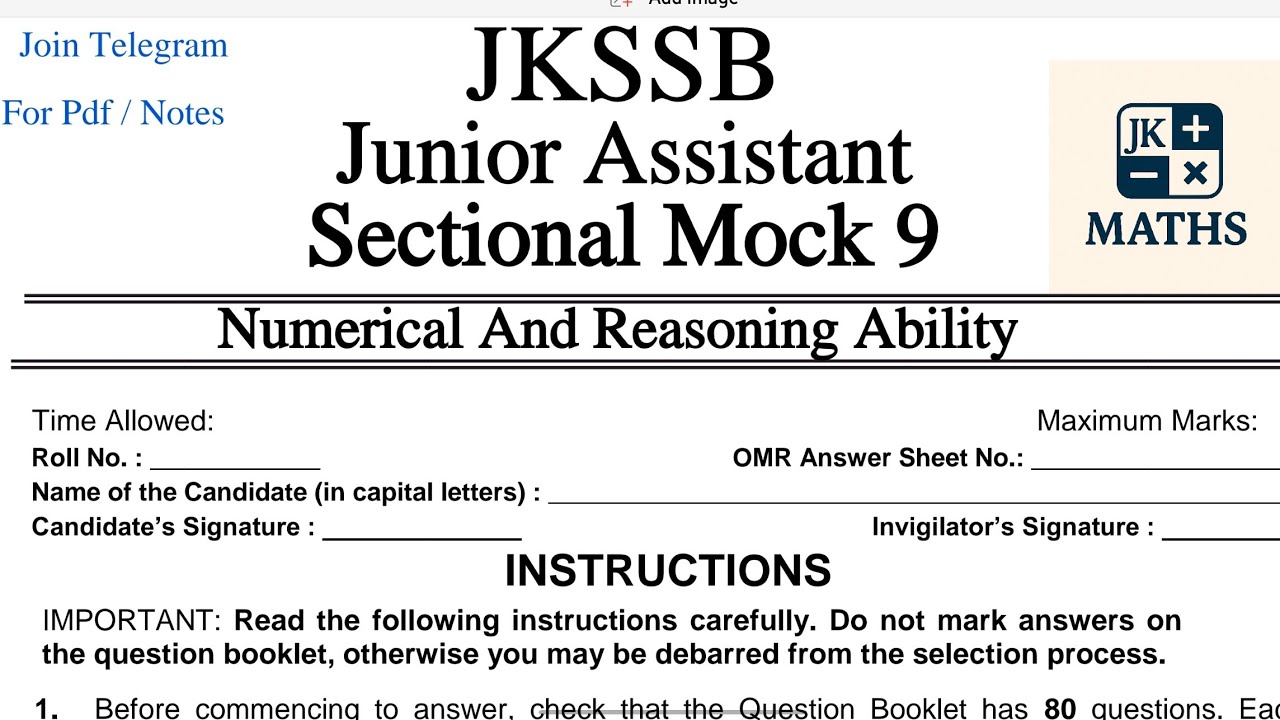 Junior Assistant Full Practise Session |Jkssb Pattern | SSC | #jkssb #jkp  #JK_maths #mocktest #faa 