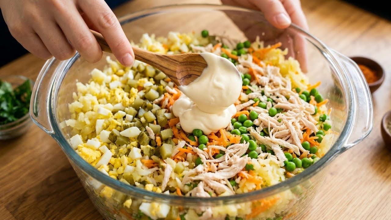 Chicken salad recipe with eggs and potatoes❗️