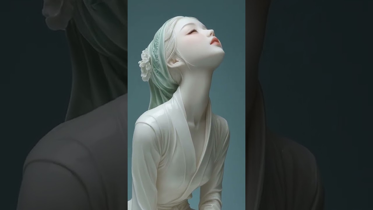 wonderful girl sculpture in light green porcelain  #porcelain #sculpture #art