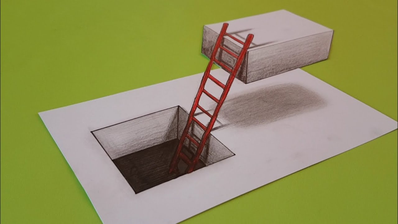 Comment dessiner illusion d'optique,  trou avec échelle