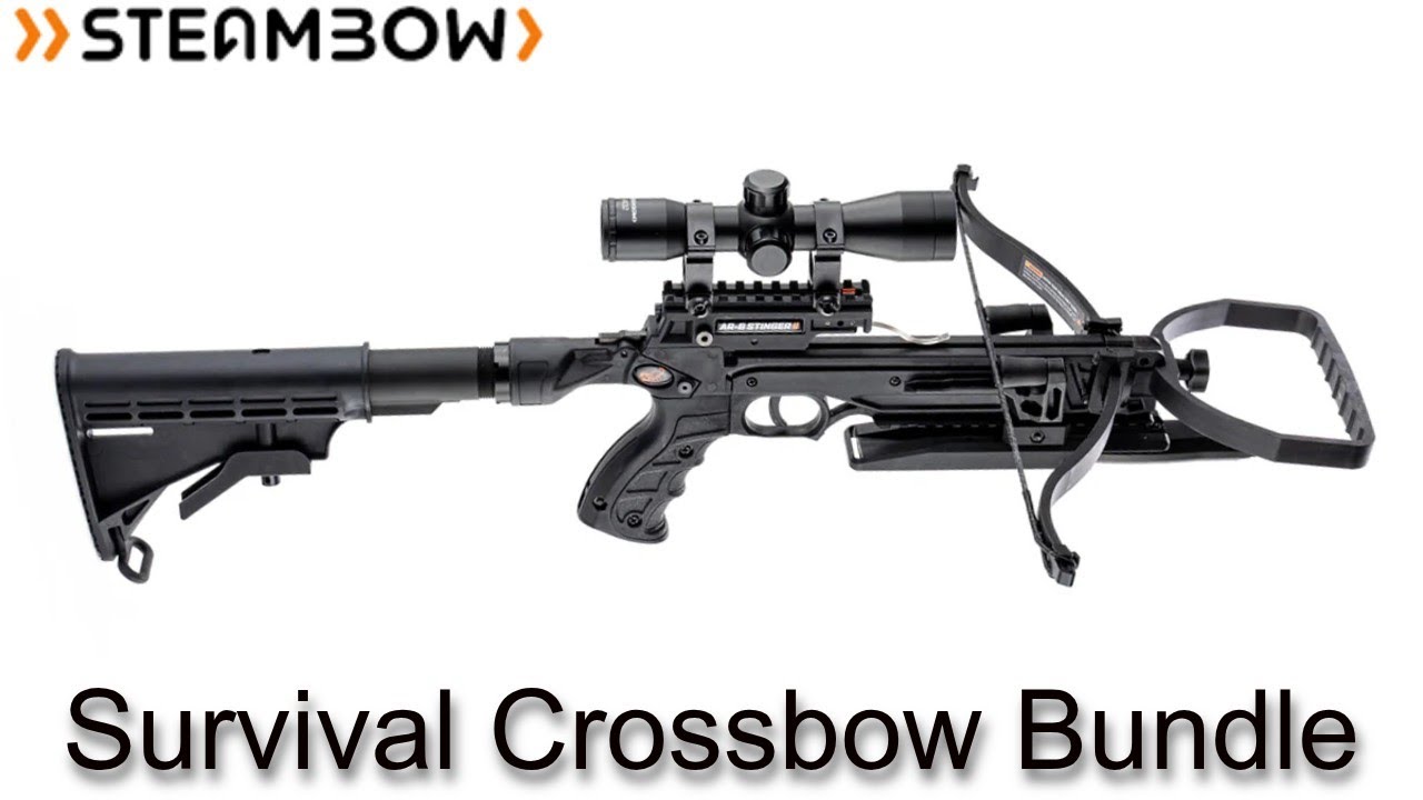 Steambow - AR-6 Survival Crossbow Bundle with Scope & Knife - Knockdown, fits into included bag
