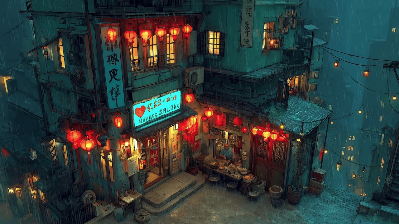 Lantern Streets, Rainy 1990s Japan 🌧️ Lofi Hip Hop & Chillhop | Rainy Ryokan Ambience