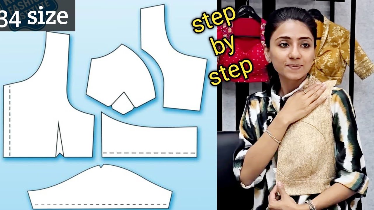परफेक्ट कटोरी ब्लाऊज पेपर कटिंग सीखे / 34 size Katori blouse cutting paper step by step 