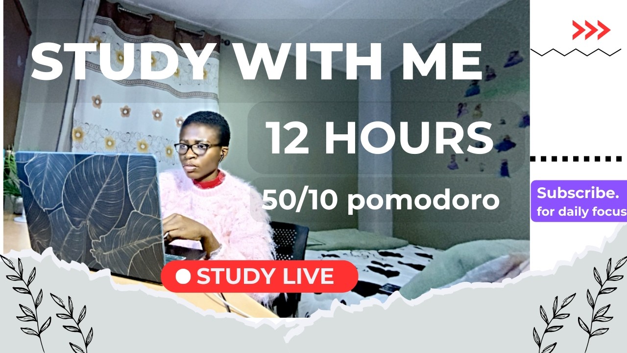 Study with me LIVE | 50/10 Pomodoro Technique | 12 Hours | Real River Sounds (No Music)